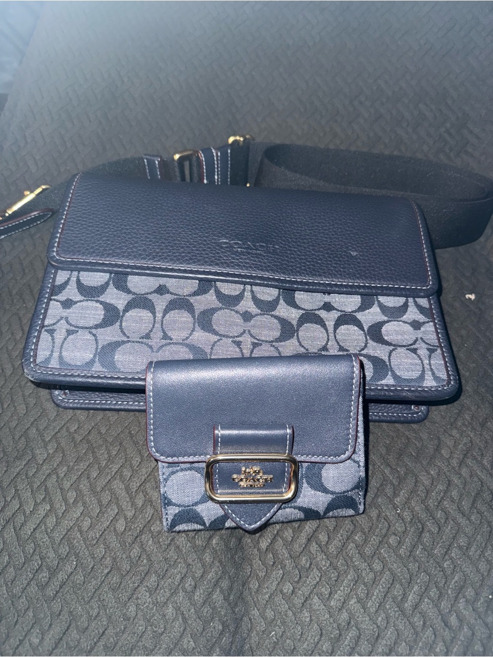 Coach Navy Signature Canvas Crossbody with Matching wallet
